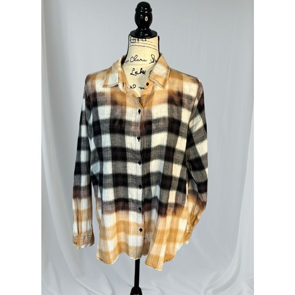 Daytrip Women’s L Button-Down Collared Cotton Flannel Check Shirt Jacket